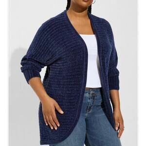 Torrid Women's Chenille Cocoon Open Front Ribbed Sweater Blue Plus Size 3X